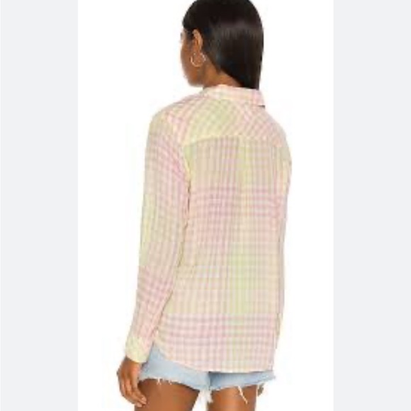 Rails Charli Lemon Raspberry Linen Blend Plaid Blouse Size XS - Picture 12 of 12